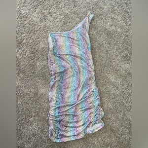 Ruched one shoulder mini dress